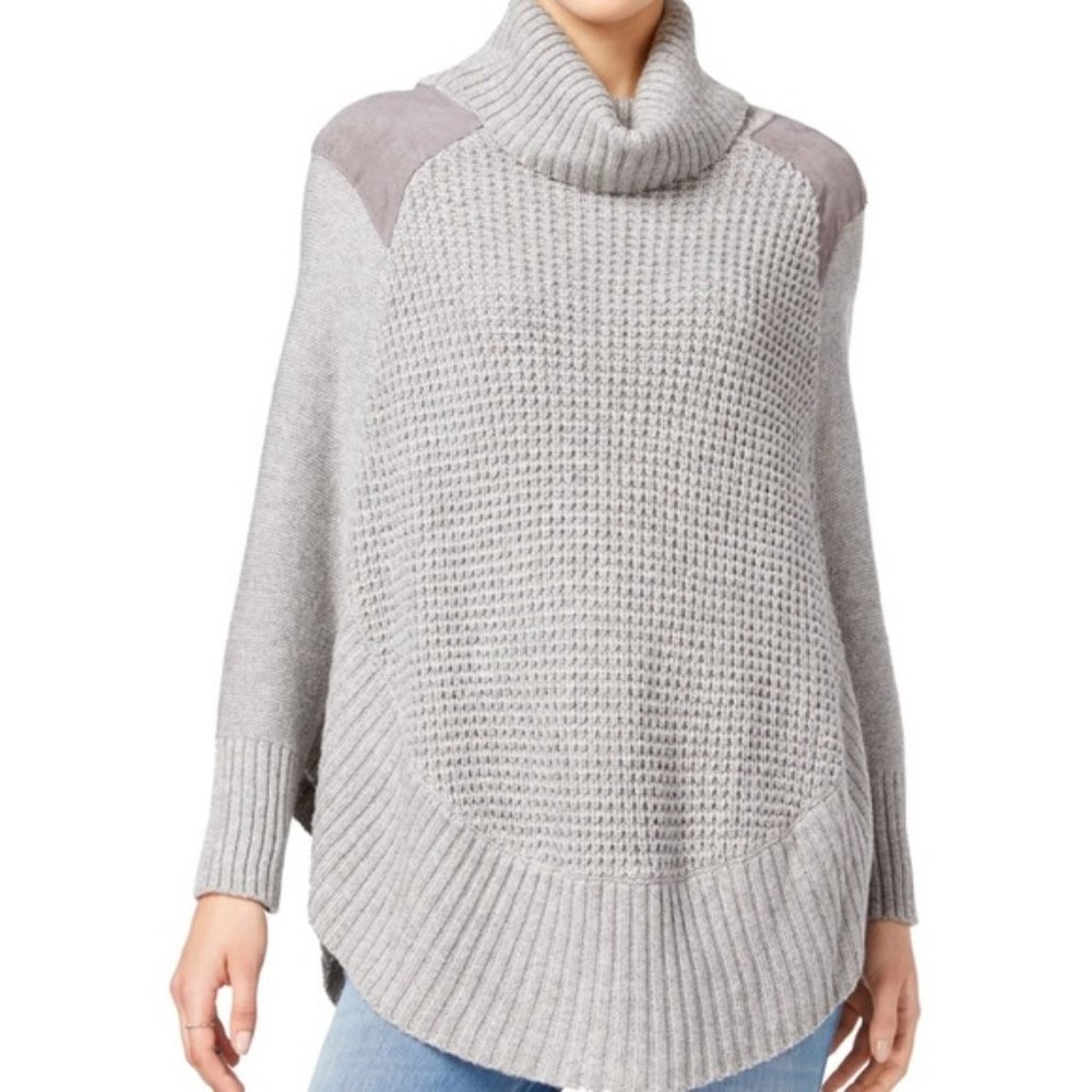 maison Jules grey suede trim cowl neck poncho